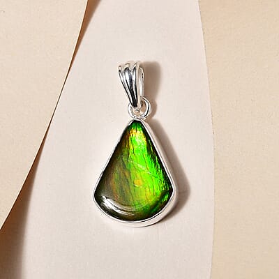 Artisan Crafted Canadian Ammolite Solitaire Pendant in Sterling Silver