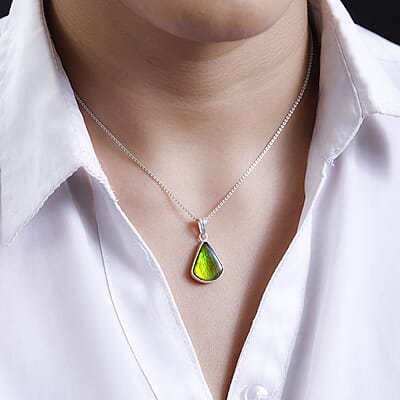 Artisan Crafted Canadian Ammolite Solitaire Pendant in Sterling Silver