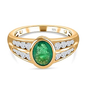 Kagem Zambian Emerald and White Zircon 2.05 ctw Ring in Vermeil Yellow Gold Over Sterling Silver (Size 10)