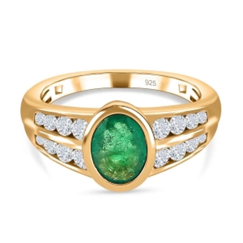 Kagem Zambian Emerald and White Zircon 2.05 ctw Ring in Vermeil Yellow Gold Over Sterling Silver (Size 10)