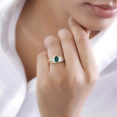 Kagem Zambian Emerald and White Zircon 2.05 ctw Ring in Vermeil Yellow Gold Over Sterling Silver (Size 10)