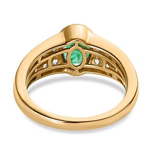 Kagem Zambian Emerald and White Zircon 2.05 ctw Ring in Vermeil Yellow Gold Over Sterling Silver (Size 10)