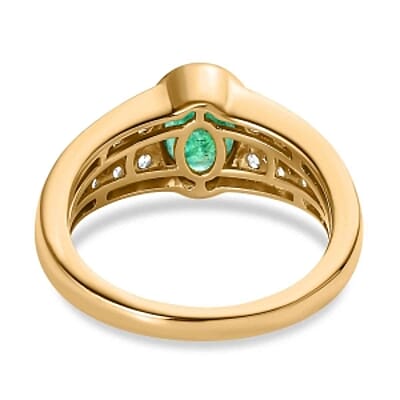 Kagem Zambian Emerald and White Zircon 2.05 ctw Ring in Vermeil Yellow Gold Over Sterling Silver (Size 10)