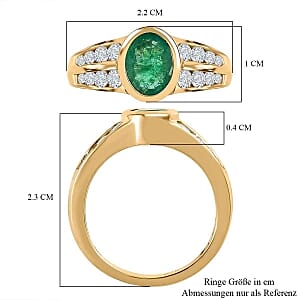 Kagem Zambian Emerald and White Zircon 2.05 ctw Ring in Vermeil Yellow Gold Over Sterling Silver (Size 10)