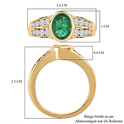 Kagem Zambian Emerald and White Zircon 2.05 ctw Ring in Vermeil Yellow Gold Over Sterling Silver (Size 10)