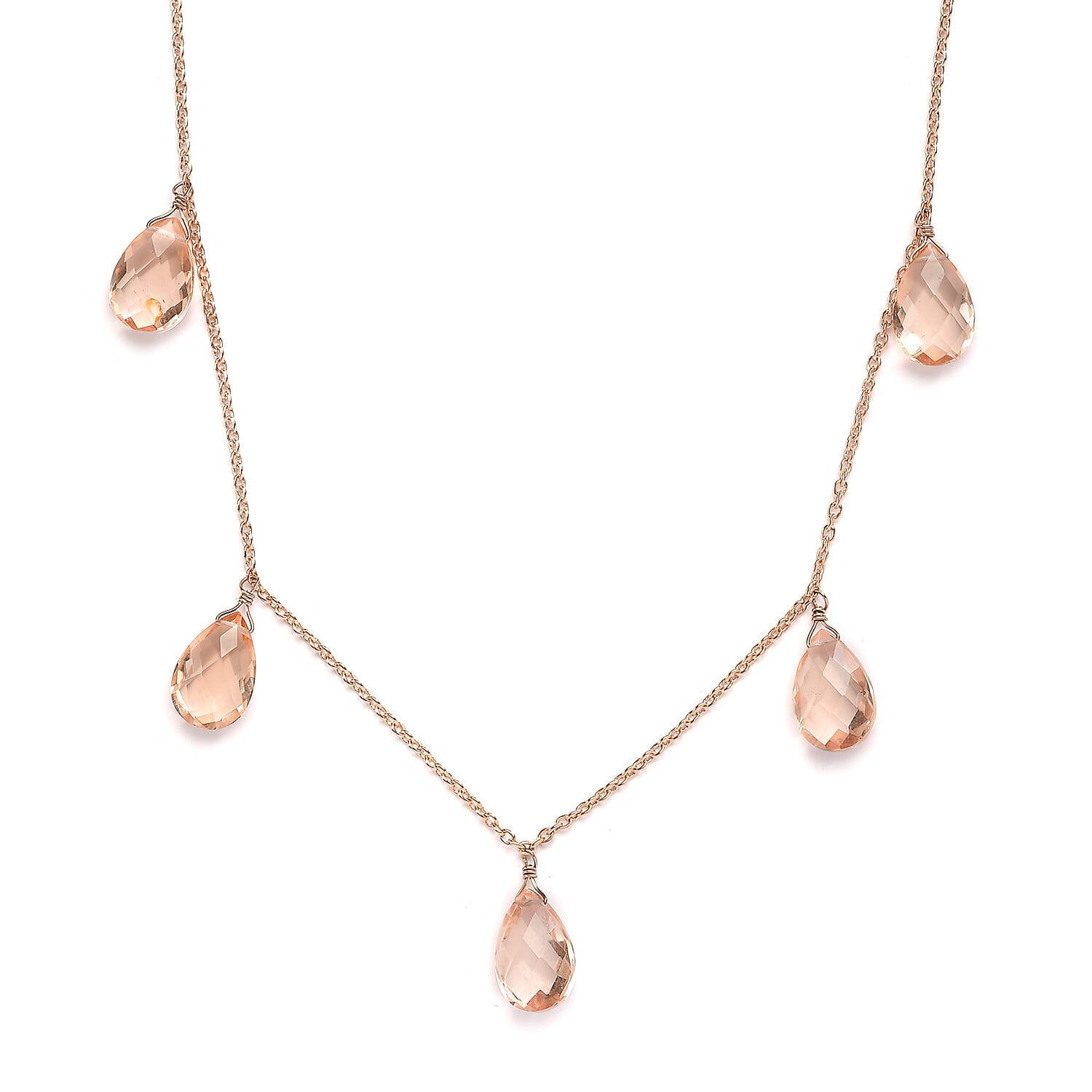 Morganique Quartz (Triplet) Station Necklace 20 Inches in 14K Rose Gold Over Sterling Silver 19.50 ctw