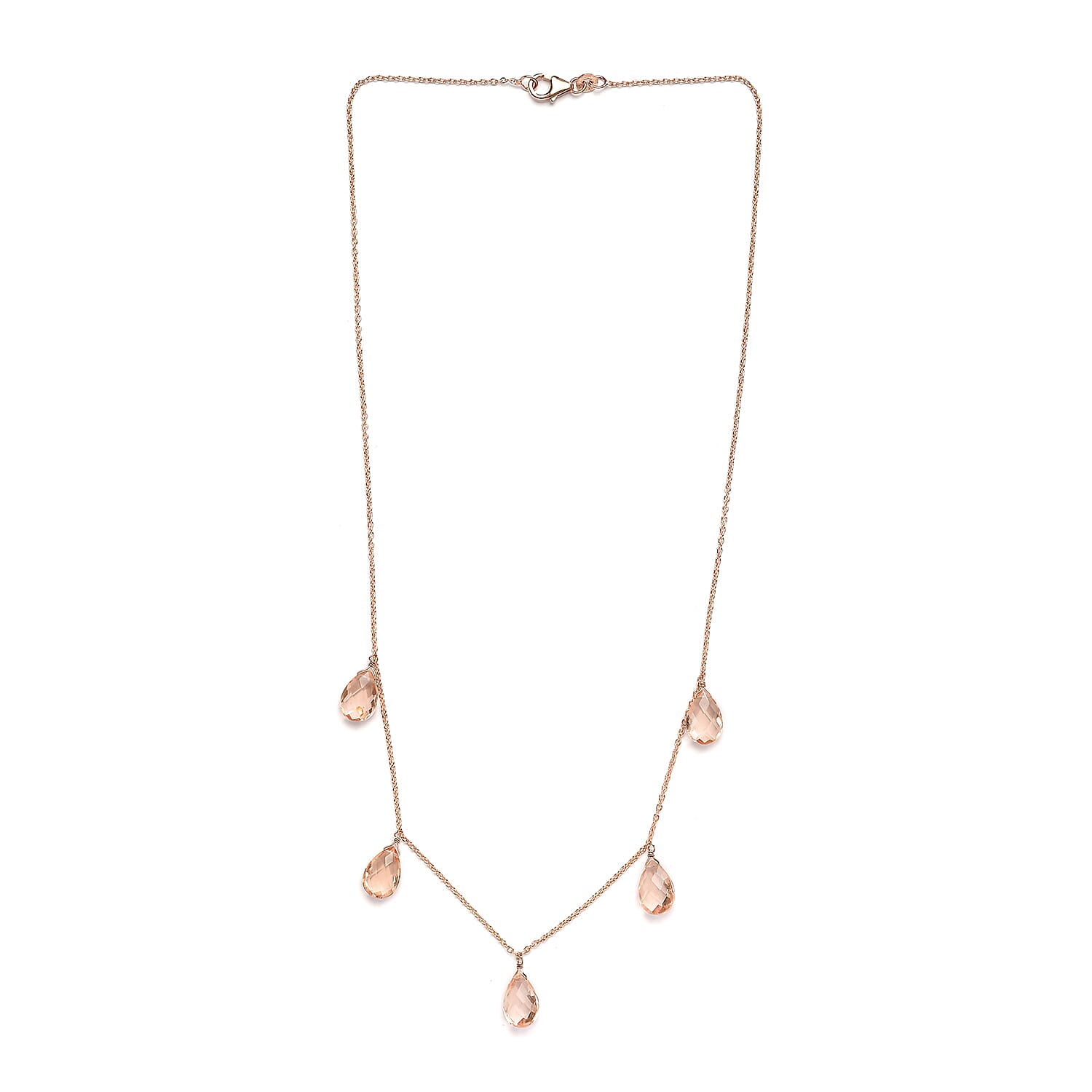 Morganique Quartz (Triplet) Station Necklace 20 Inches in 14K Rose Gold Over Sterling Silver 19.50 ctw