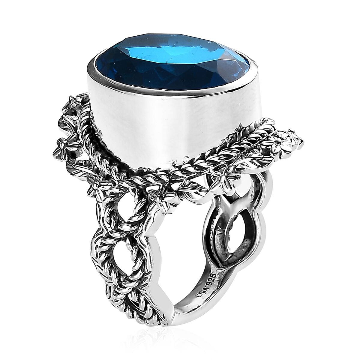 Artisan Crafted Caribbean Quartz (Triplet) Solitaire Ring in Sterling Silver (Size 10.0) 12.50 ctw image number 3