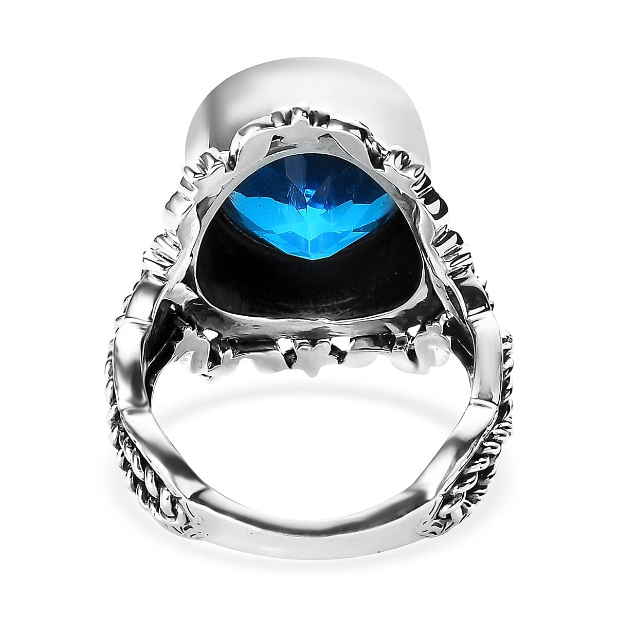 Artisan Crafted Caribbean Quartz (Triplet) Solitaire Ring in Sterling Silver (Size 9.0) 12.50 ctw image number 4