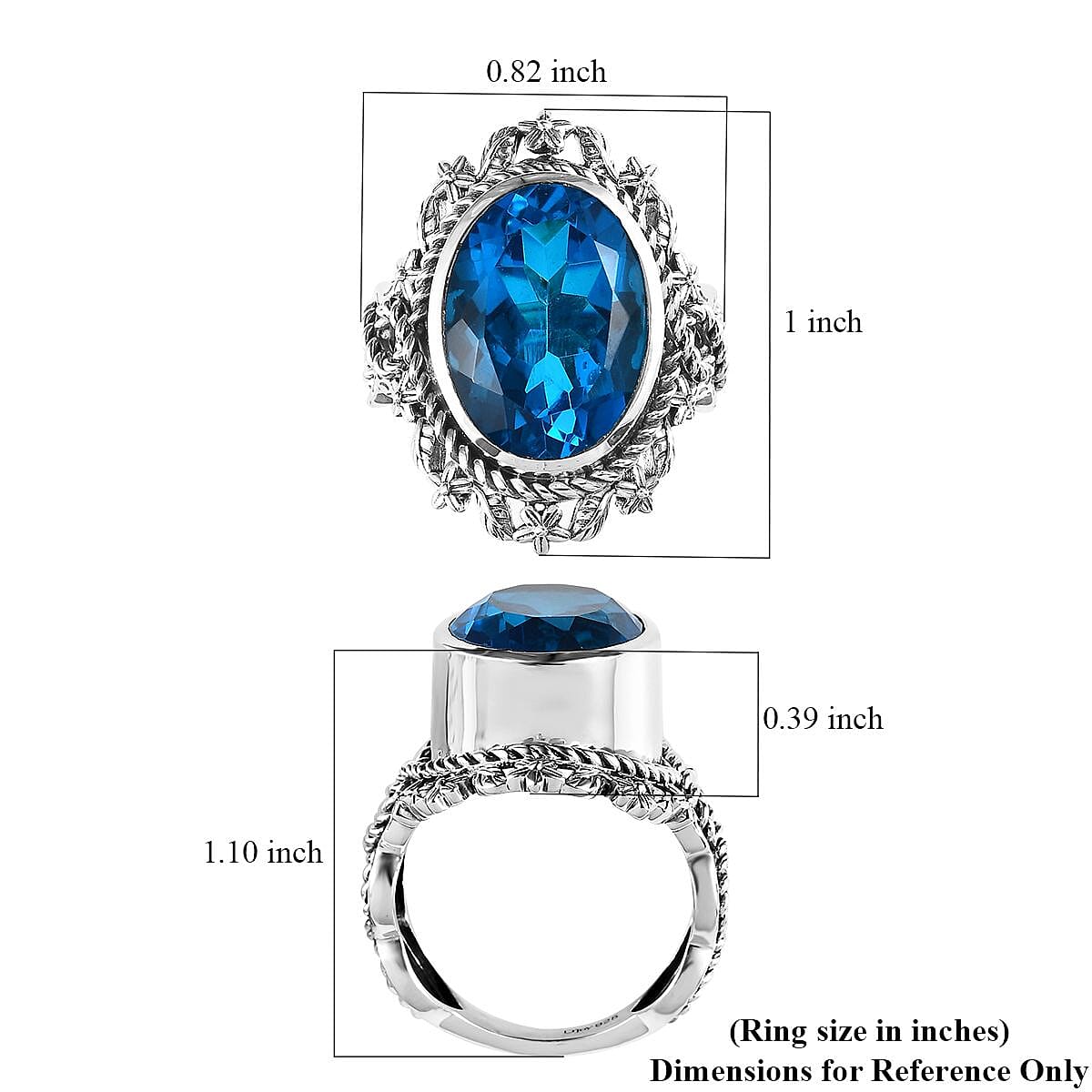 Artisan Crafted Caribbean Quartz (Triplet) Solitaire Ring in Sterling Silver (Size 9.0) 12.50 ctw image number 5