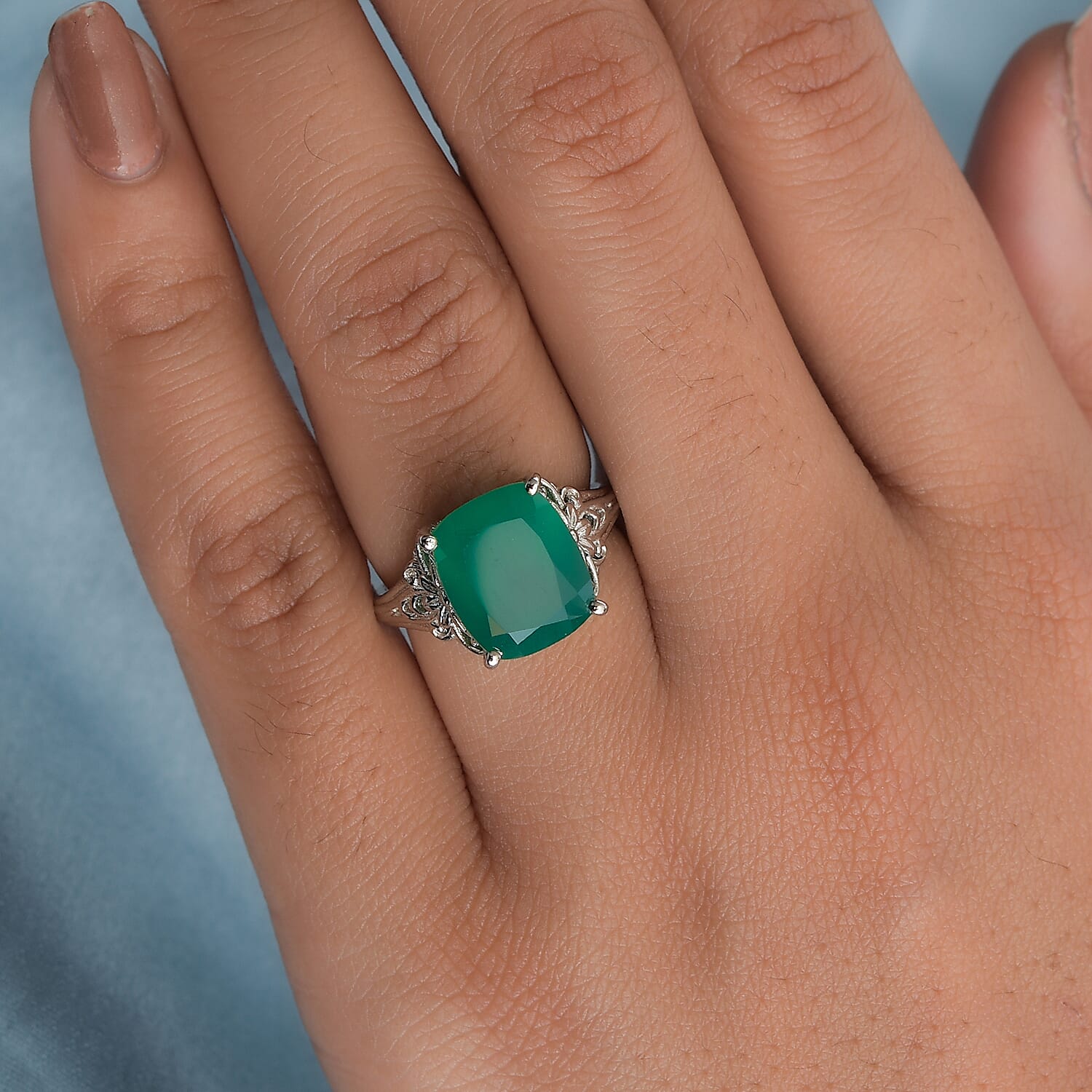 Karis Verde Onyx Solitaire Ring in Platinum Bond (Size 10.0) 4.50 ctw