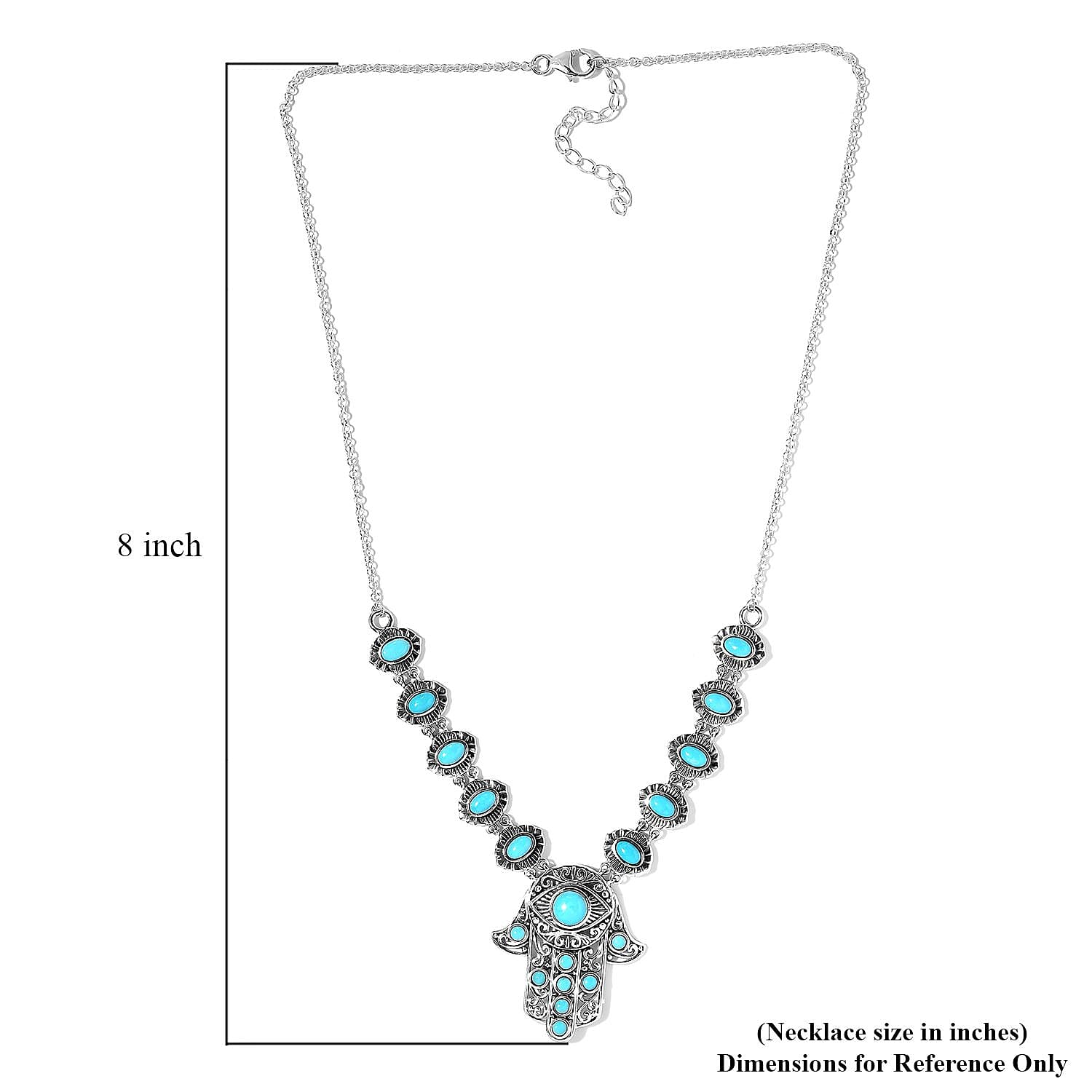 Artisan Crafted Sleeping Beauty Turquoise Hamsa Necklace 18 Inches in Sterling Silver 6.75 ctw