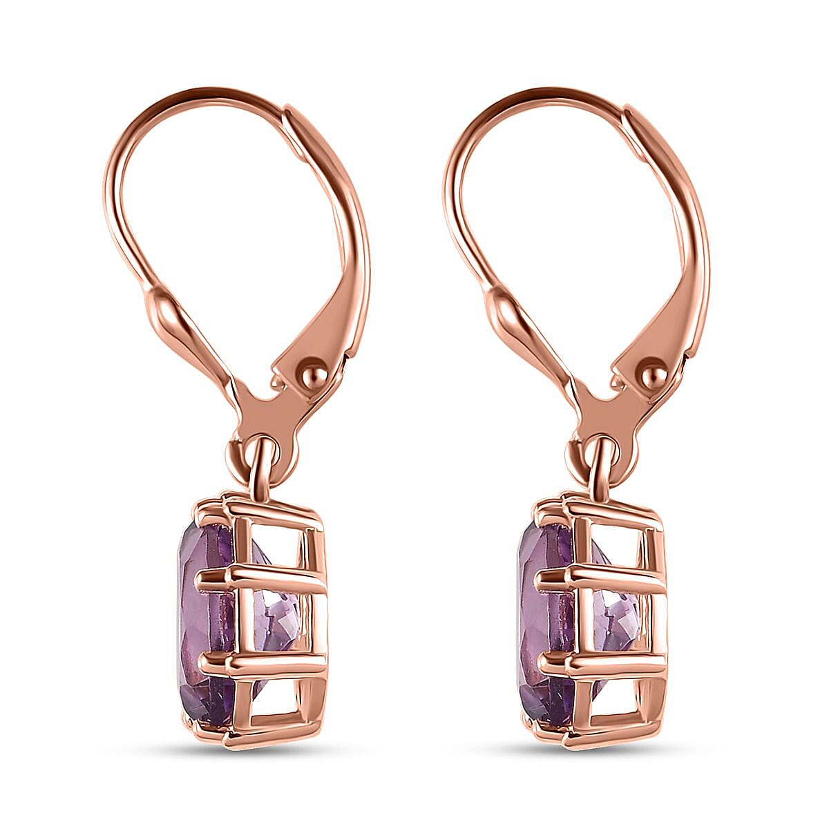 Rose De France Amethyst Solitaire Lever Back Earrings in 14K Rose Gold Over Sterling Silver 3.40 ctw