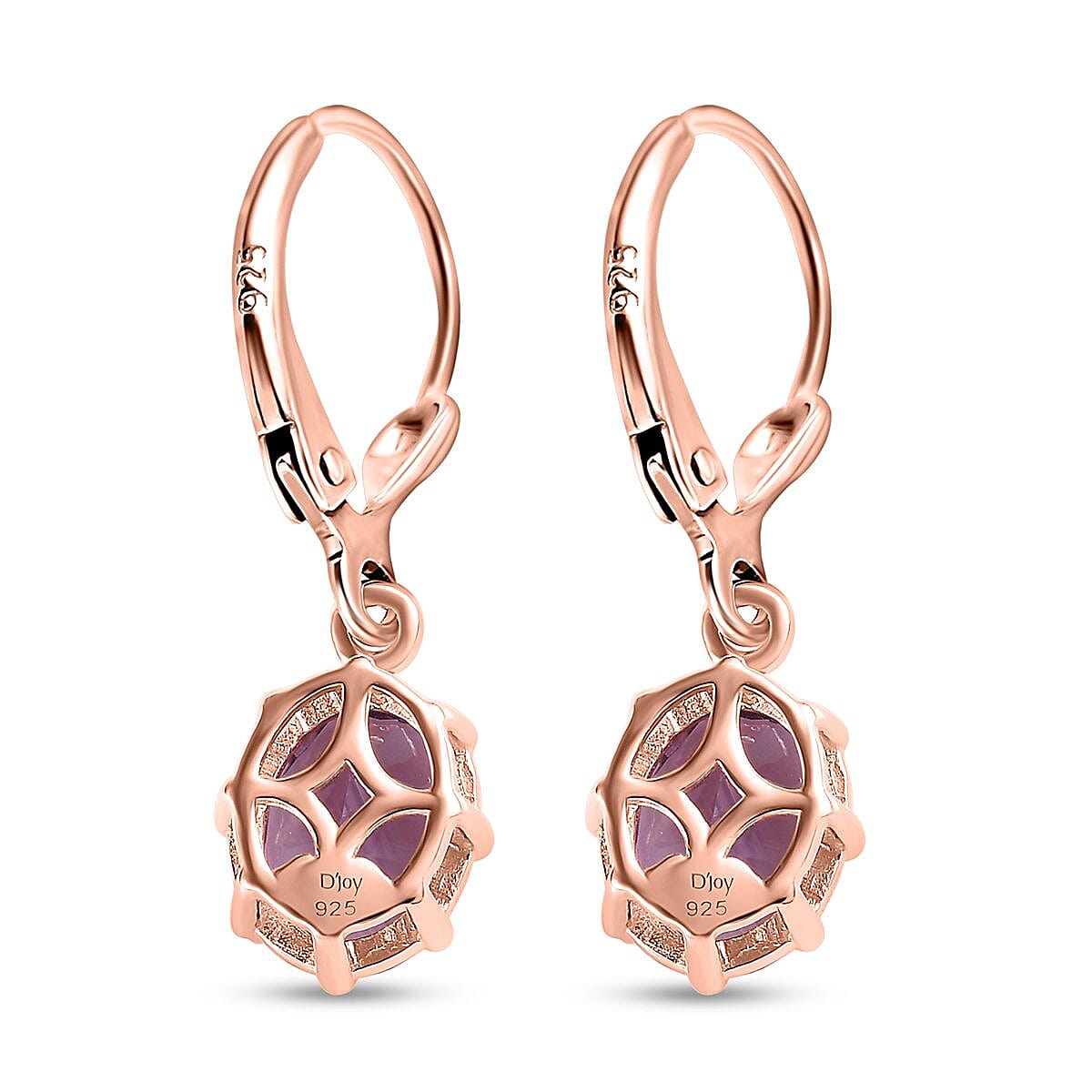 Rose De France Amethyst Solitaire Lever Back Earrings in 14K Rose Gold Over Sterling Silver 3.40 ctw