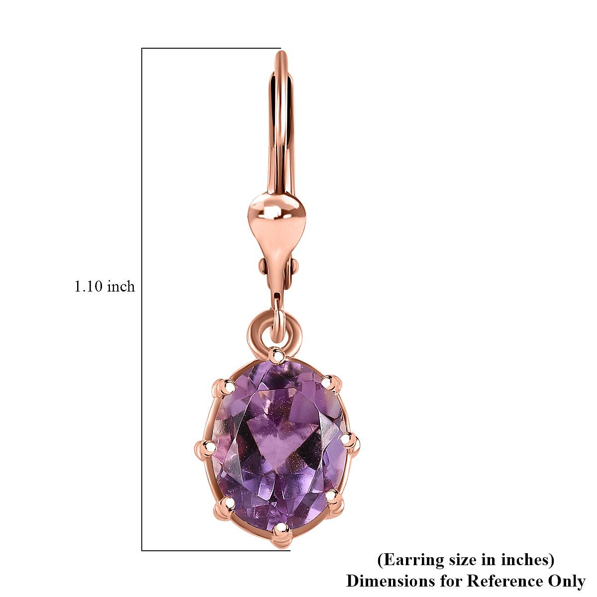 Rose De France Amethyst Solitaire Lever Back Earrings in 14K Rose Gold Over Sterling Silver 3.40 ctw