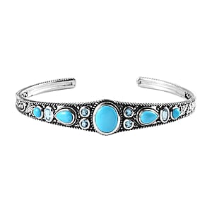 Sleeping Beauty Turquoise and Blue Topaz Cuff Bracelet in Sterling Silver (7.25 In) 6.00 ctw