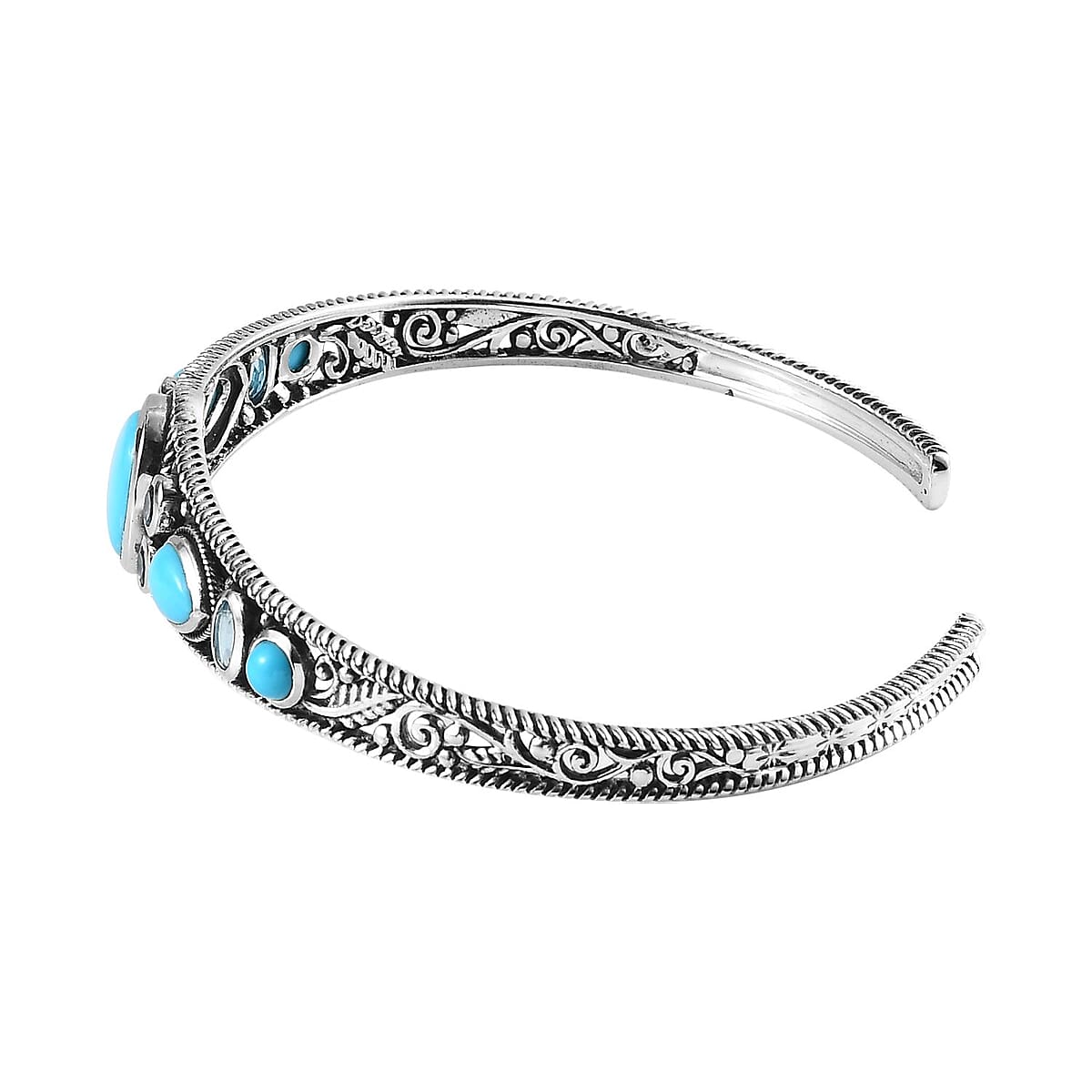 Sleeping Beauty Turquoise and Blue Topaz Cuff Bracelet in Sterling Silver (7.25 In) 6.00 ctw image number 3