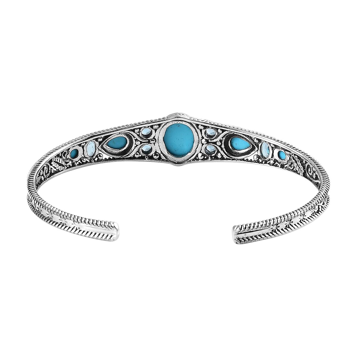 Sleeping Beauty Turquoise and Blue Topaz Cuff Bracelet in Sterling Silver (7.25 In) 6.00 ctw image number 4