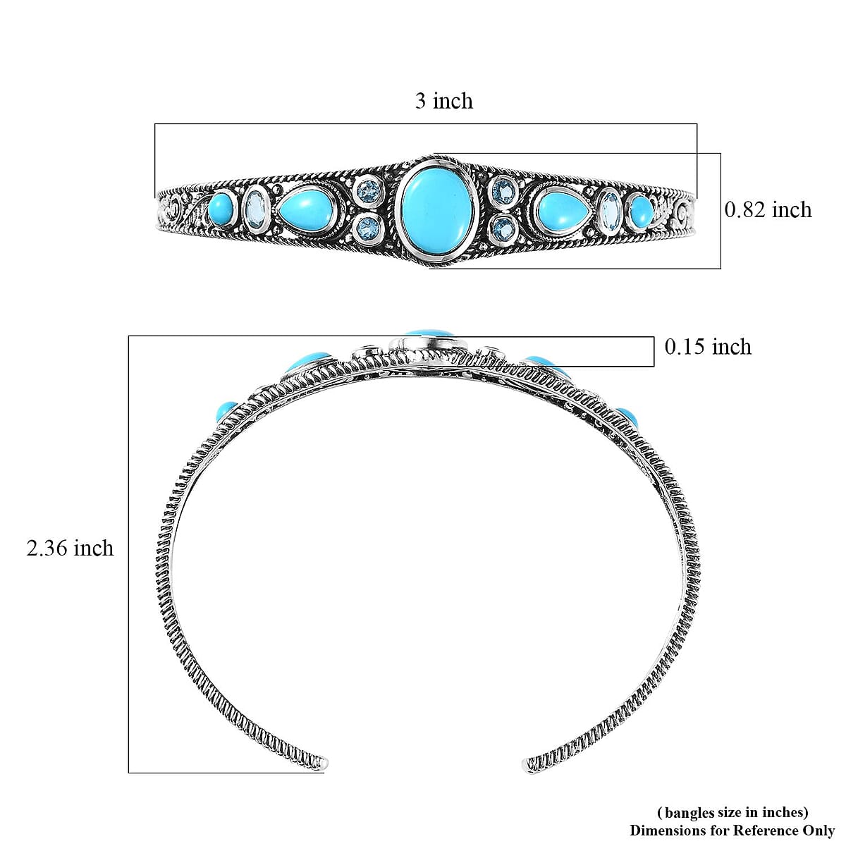 Sleeping Beauty Turquoise and Blue Topaz Cuff Bracelet in Sterling Silver (7.25 In) 6.00 ctw image number 5