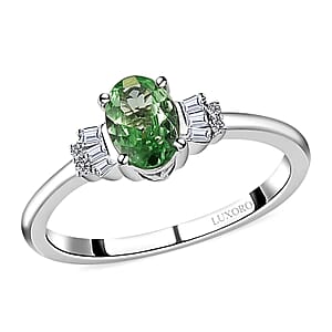 Luxoro 10K White Gold Premium Tsavorite Garnet and Diamond Ring (Size 6.5) 0.85 ctw