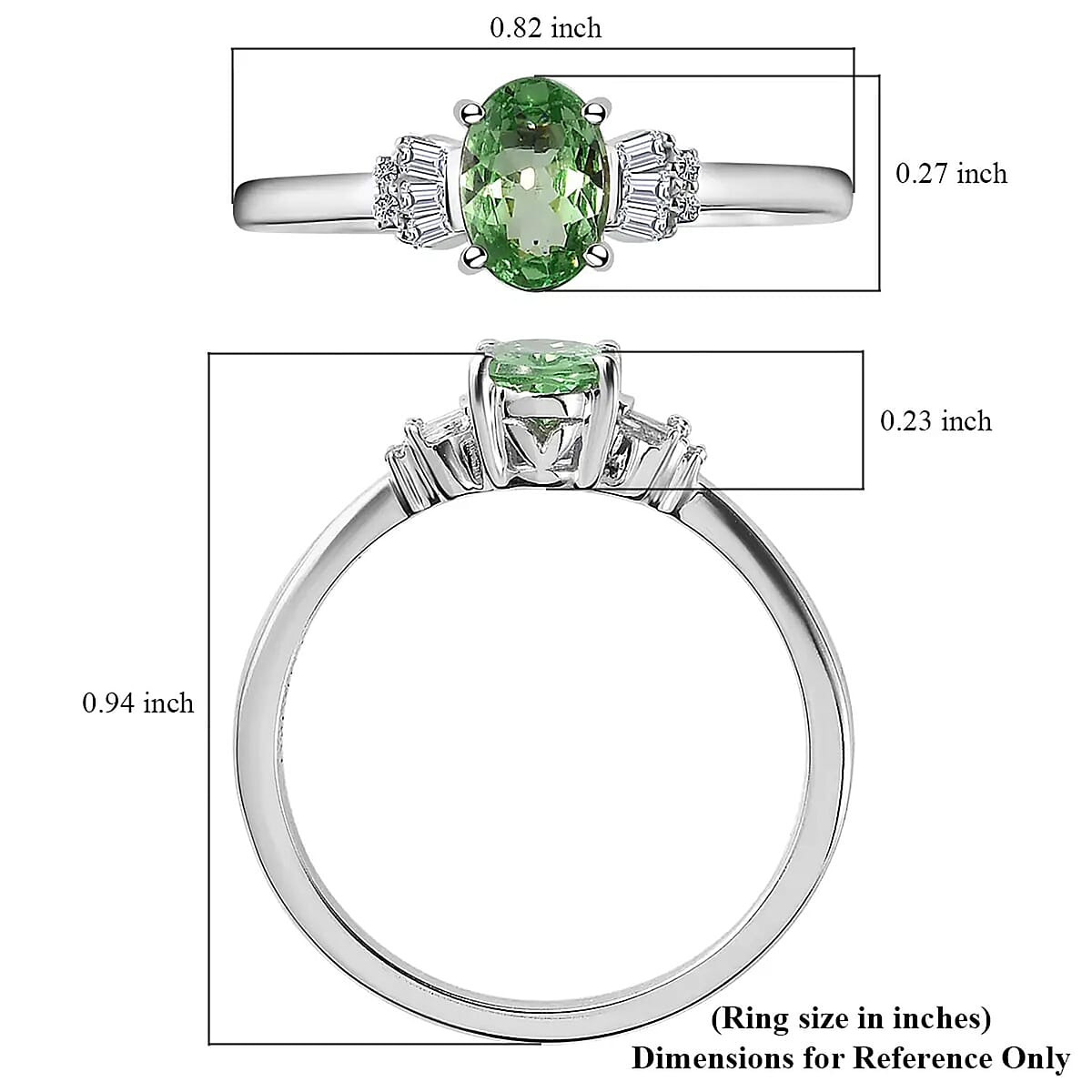 Luxoro 10K White Gold Premium Tsavorite Garnet and Diamond Ring (Size 6.5) 0.85 ctw image number 6
