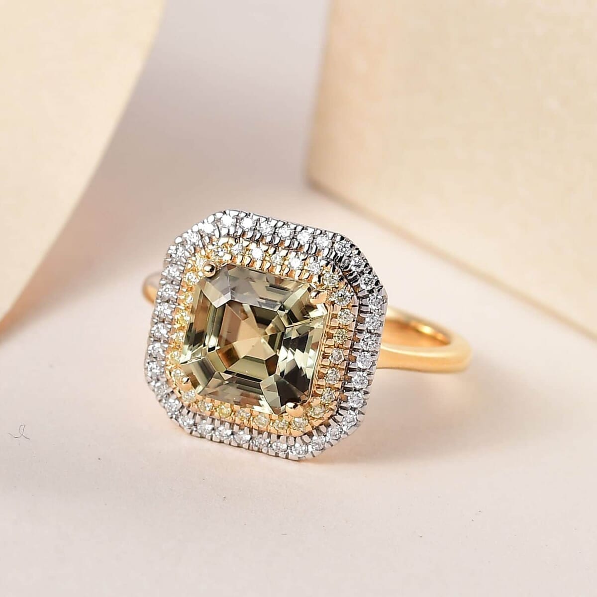 Iliana 18K Yellow Gold AAA Turkizite, SI Natural Yellow and White Diamond Double Halo Ring (Size 7.0) 4 Grams 3.60 ctw (Del. in 7-10 Days) image number 1