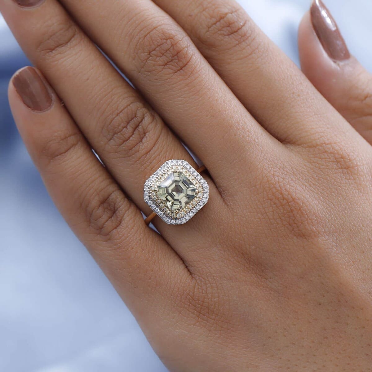 Iliana 18K Yellow Gold AAA Turkizite, SI Natural Yellow and White Diamond Double Halo Ring (Size 7.0) 4 Grams 3.60 ctw (Del. in 7-10 Days) image number 2