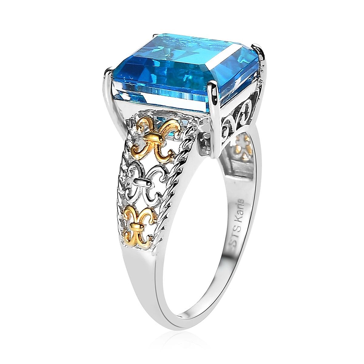 Karis Caribbean Quartz (Triplet) Solitaire Ring in 18K YG Plated and Platinum Bond (Size 10.0) 7.35 ctw