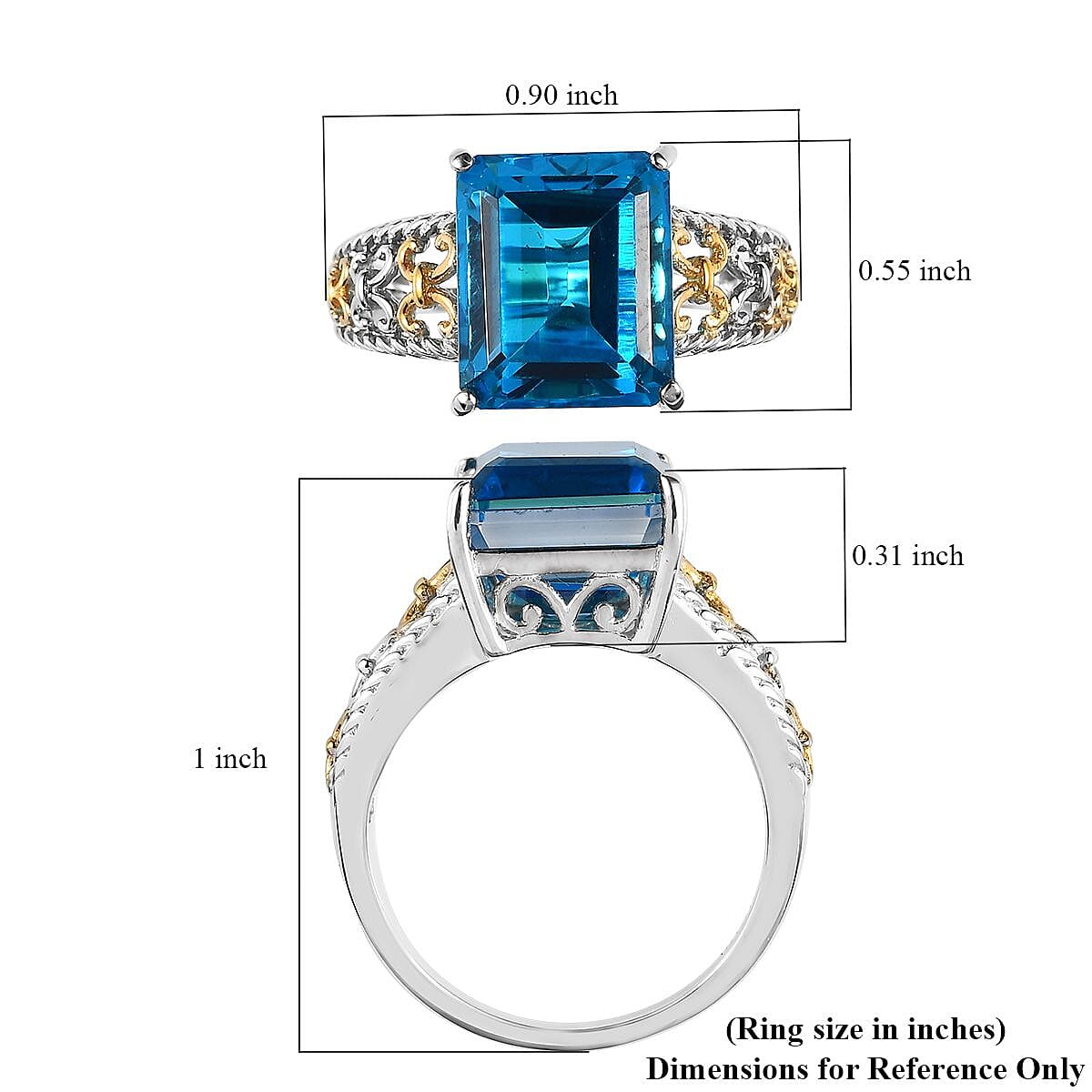 Karis Caribbean Quartz (Triplet) Solitaire Ring in 18K YG Plated and Platinum Bond (Size 10.0) 7.35 ctw