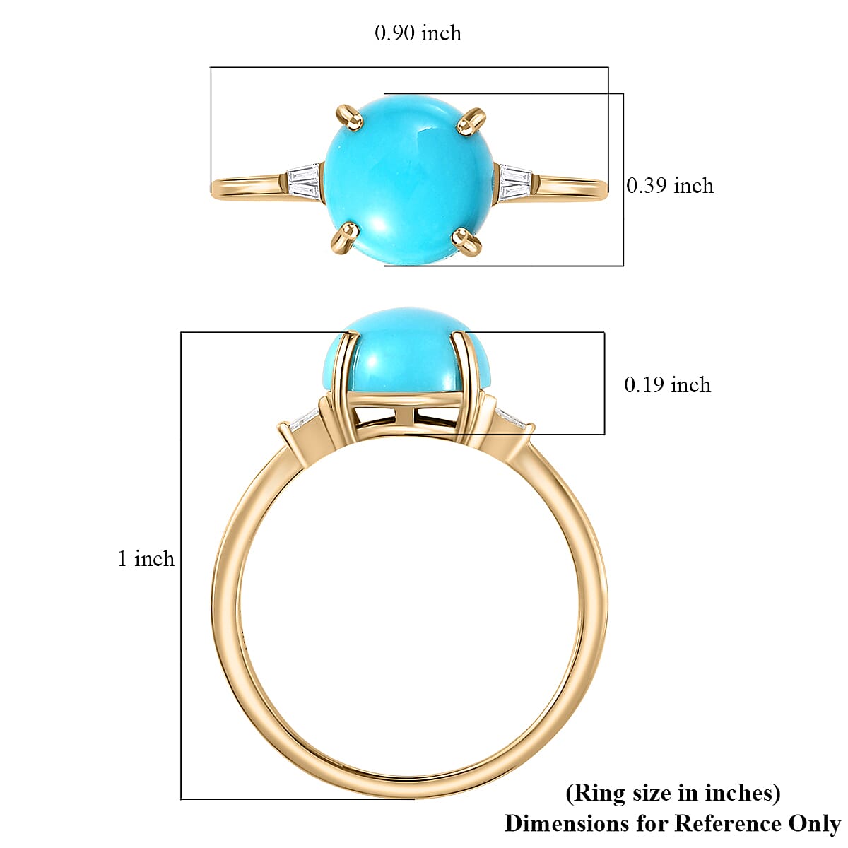 Luxoro 10K Yellow Gold Premium Sleeping Beauty Turquoise and Diamond Ring (Size 10.5) 2.40 ctw image number 5