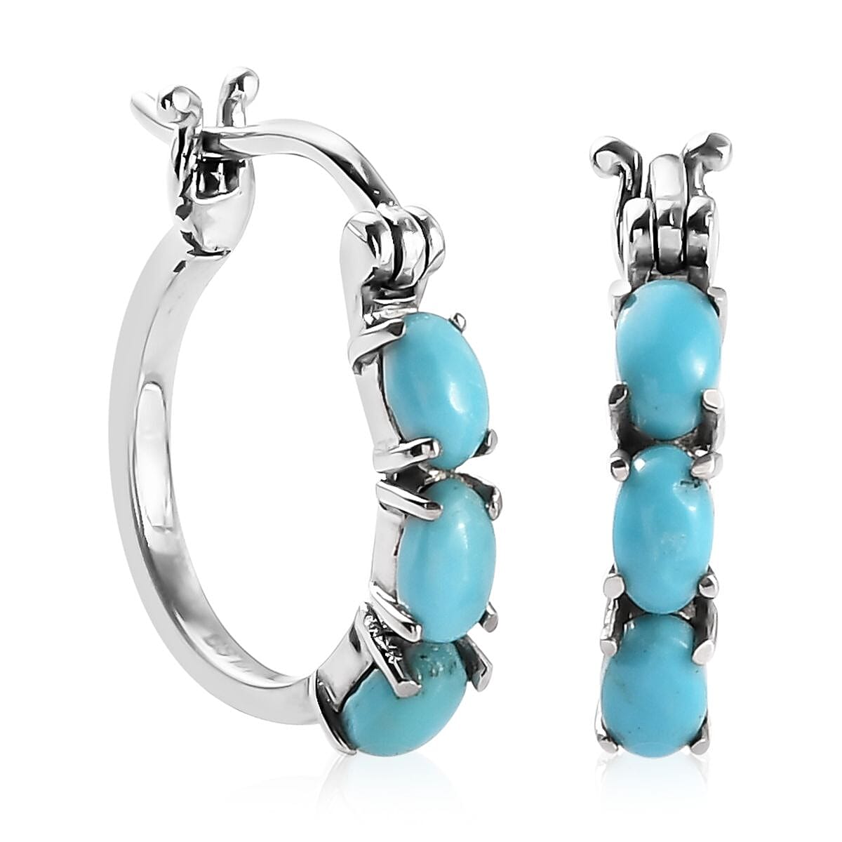 Premium Sleeping Beauty Turquoise Hoop Earrings in Stainless Steel 1.40 ctw | Tarnish-Free, Waterproof, Sweat Proof Jewelry