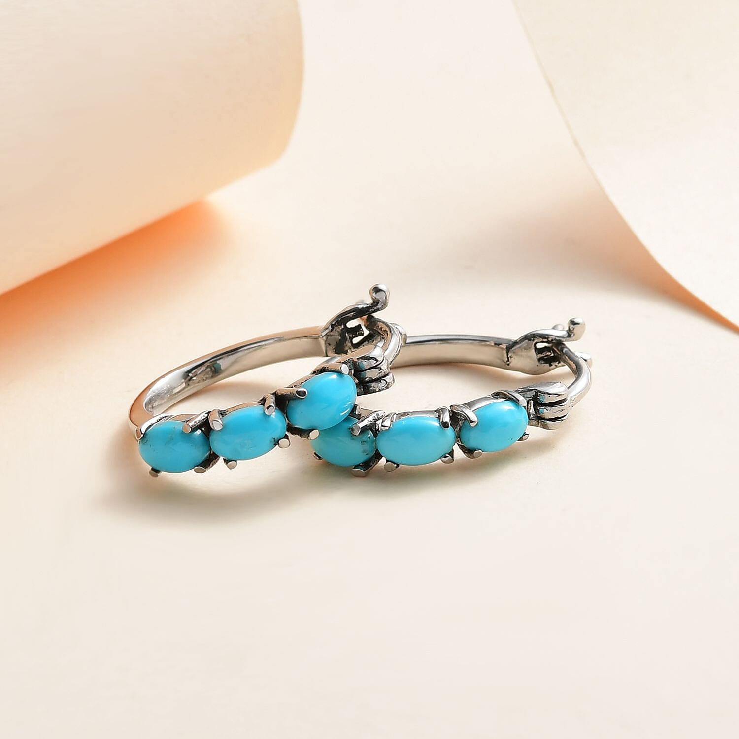 Premium Sleeping Beauty Turquoise Hoop Earrings in Stainless Steel 1.40 ctw | Tarnish-Free, Waterproof, Sweat Proof Jewelry
