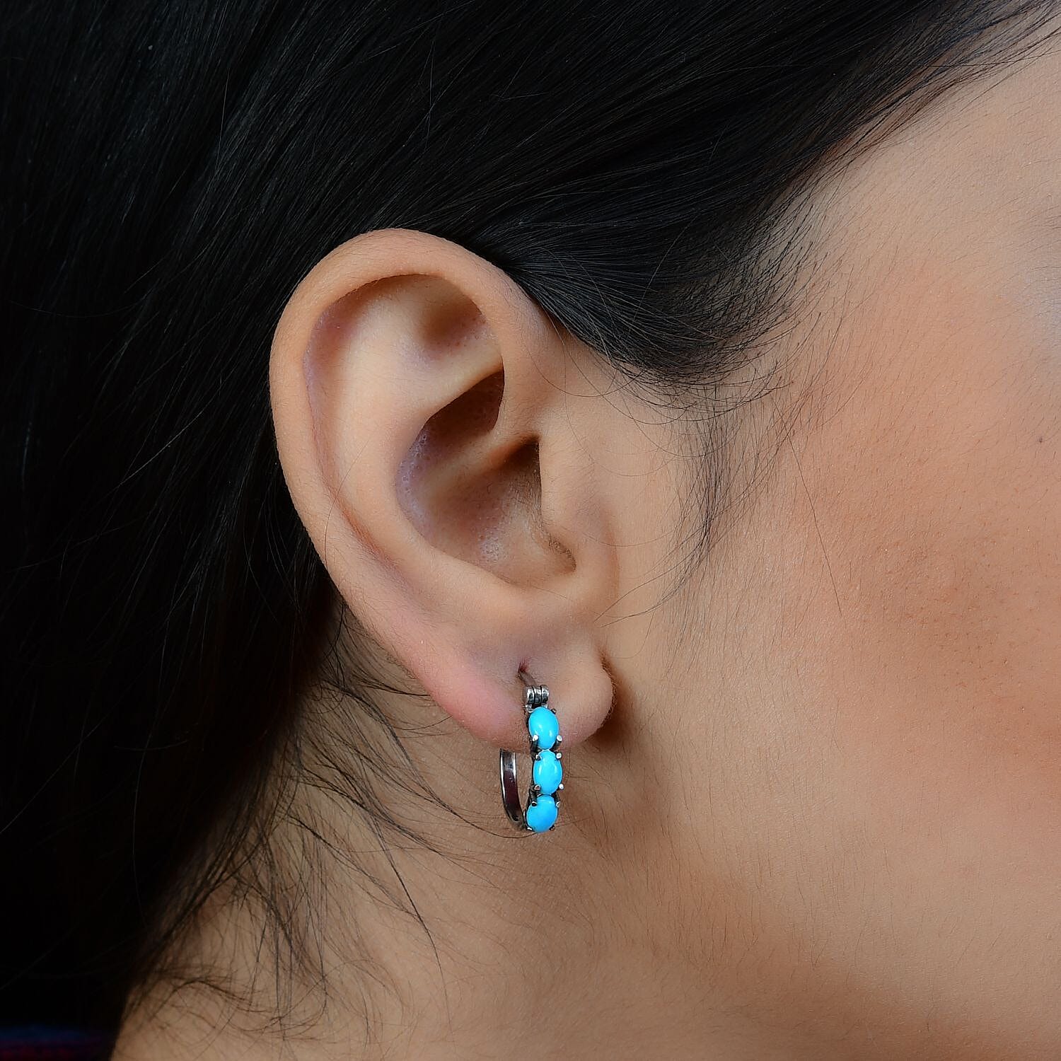 Premium Sleeping Beauty Turquoise Hoop Earrings in Stainless Steel 1.40 ctw | Tarnish-Free, Waterproof, Sweat Proof Jewelry