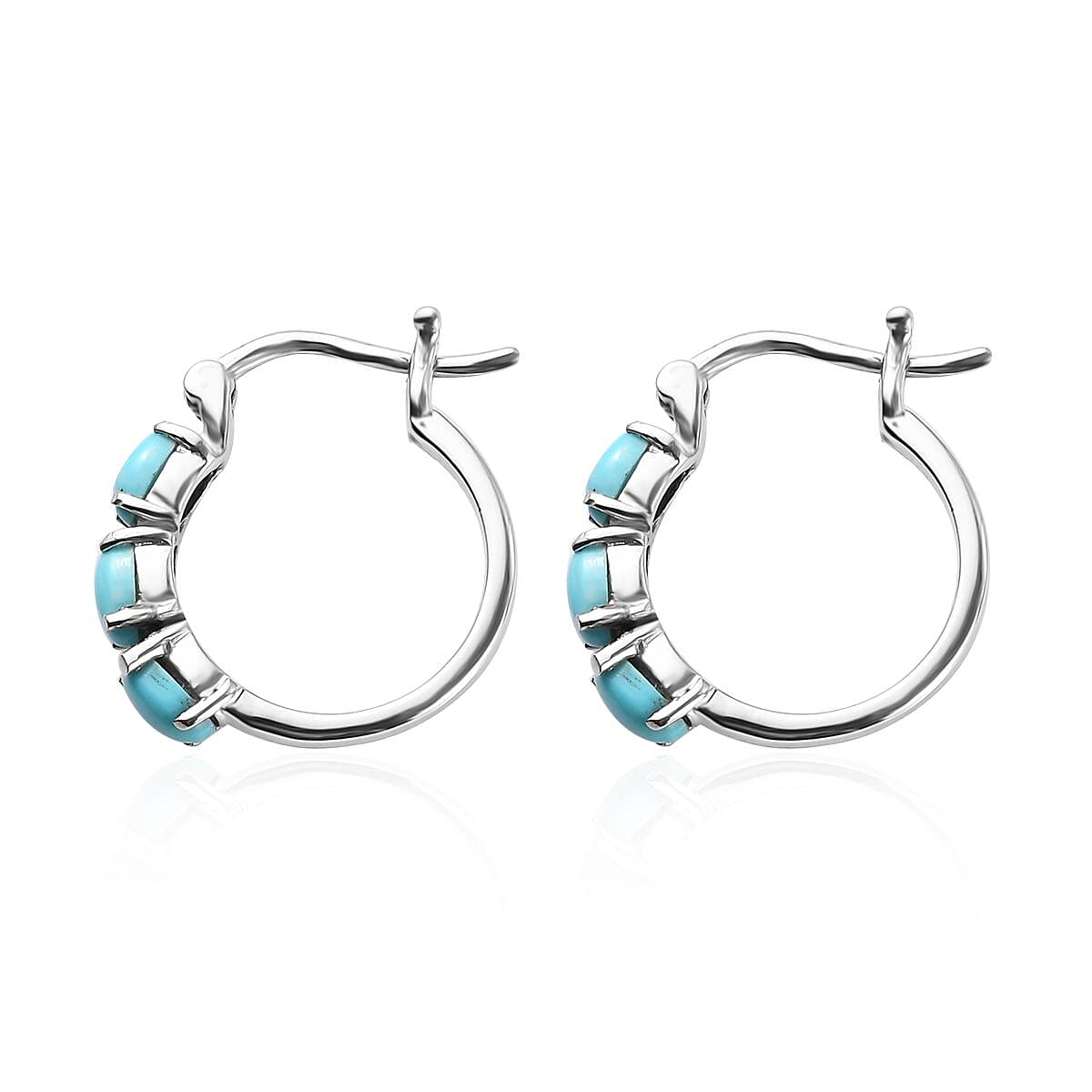 Premium Sleeping Beauty Turquoise Hoop Earrings in Stainless Steel 1.40 ctw | Tarnish-Free, Waterproof, Sweat Proof Jewelry