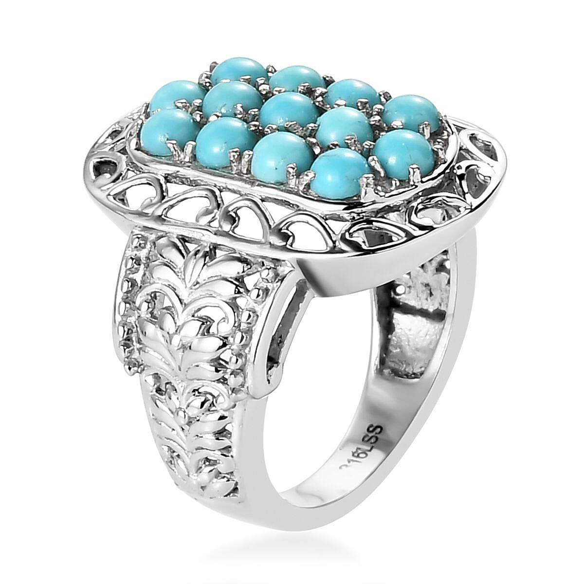 Premium Sleeping Beauty Turquoise Ring in Stainless Steel (Size 8.0) 1.65 ctw | Tarnish-Free, Waterproof, Sweat Proof Jewelry image number 3