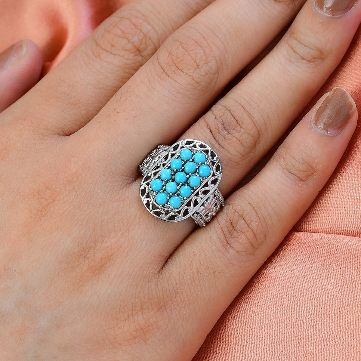 Premium Sleeping Beauty Turquoise Ring in Stainless Steel (Size 9.0) 1.65 ctw | Tarnish-Free, Waterproof, Sweat Proof Jewelry image number 2