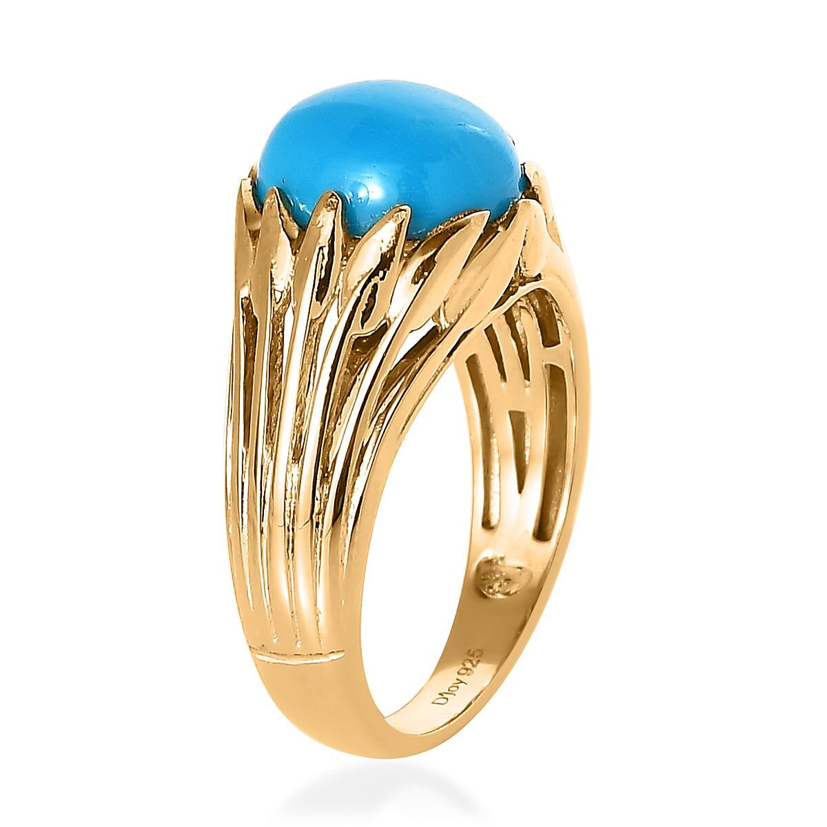 Premium Sleeping Beauty Turquoise Solitaire Ring in Vermeil Yellow Gold Over Sterling Silver 2.60 ctw image number 3
