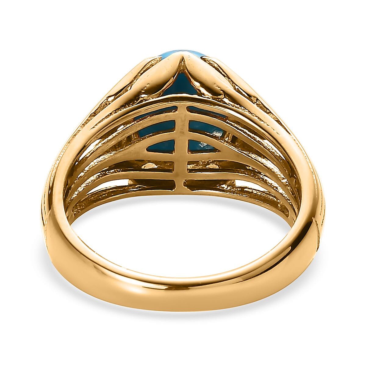 Premium Sleeping Beauty Turquoise Solitaire Ring in Vermeil Yellow Gold Over Sterling Silver 2.60 ctw image number 4