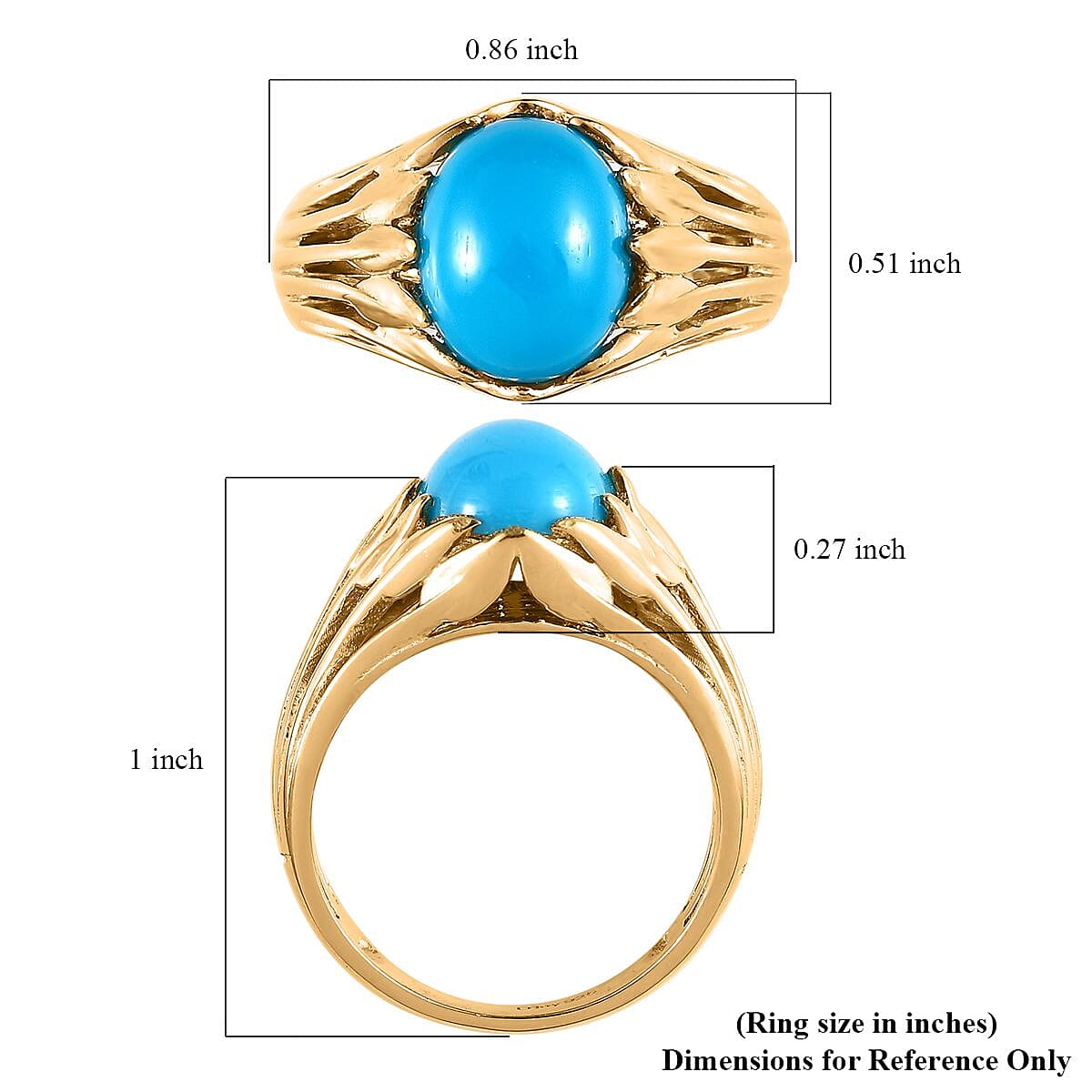 Premium Sleeping Beauty Turquoise Solitaire Ring in Vermeil Yellow Gold Over Sterling Silver 2.60 ctw image number 5