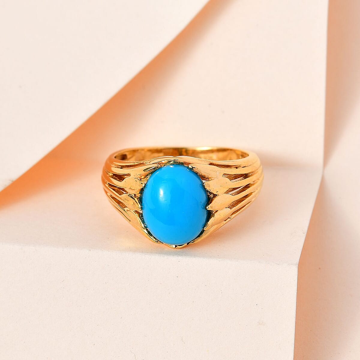 Premium Sleeping Beauty Turquoise Solitaire Ring in Vermeil Yellow Gold Over Sterling Silver (Size 6.0) 2.60 ctw image number 1