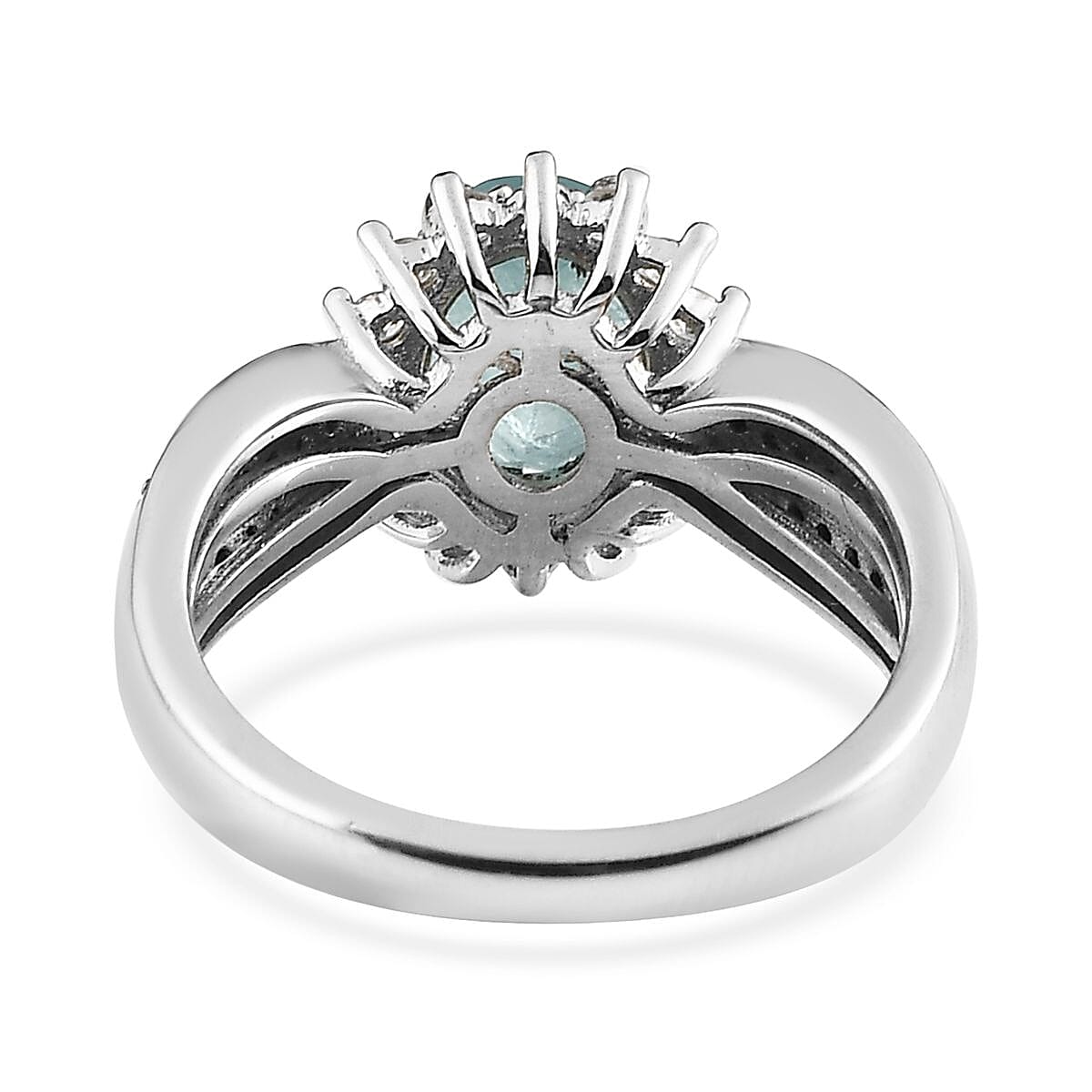 Grandidierite and Multi Gemstone Sunburst Ring in Platinum Over Sterling Silver (Size 10.0) 1.65 ctw