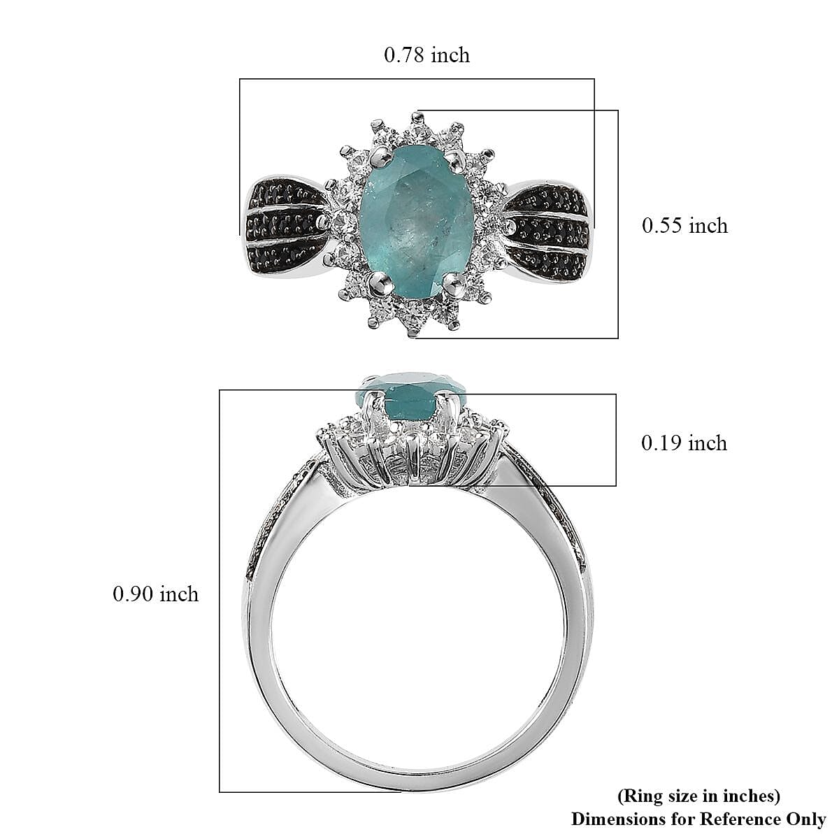 Grandidierite and Multi Gemstone Sunburst Ring in Platinum Over Sterling Silver (Size 10.0) 1.65 ctw