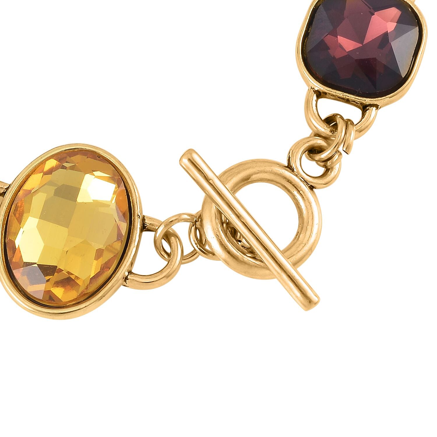 Red Cameo, Multi Glass, White and Red Crystal Bracelet in Goldtone (8.00 In) 5.00 ctw