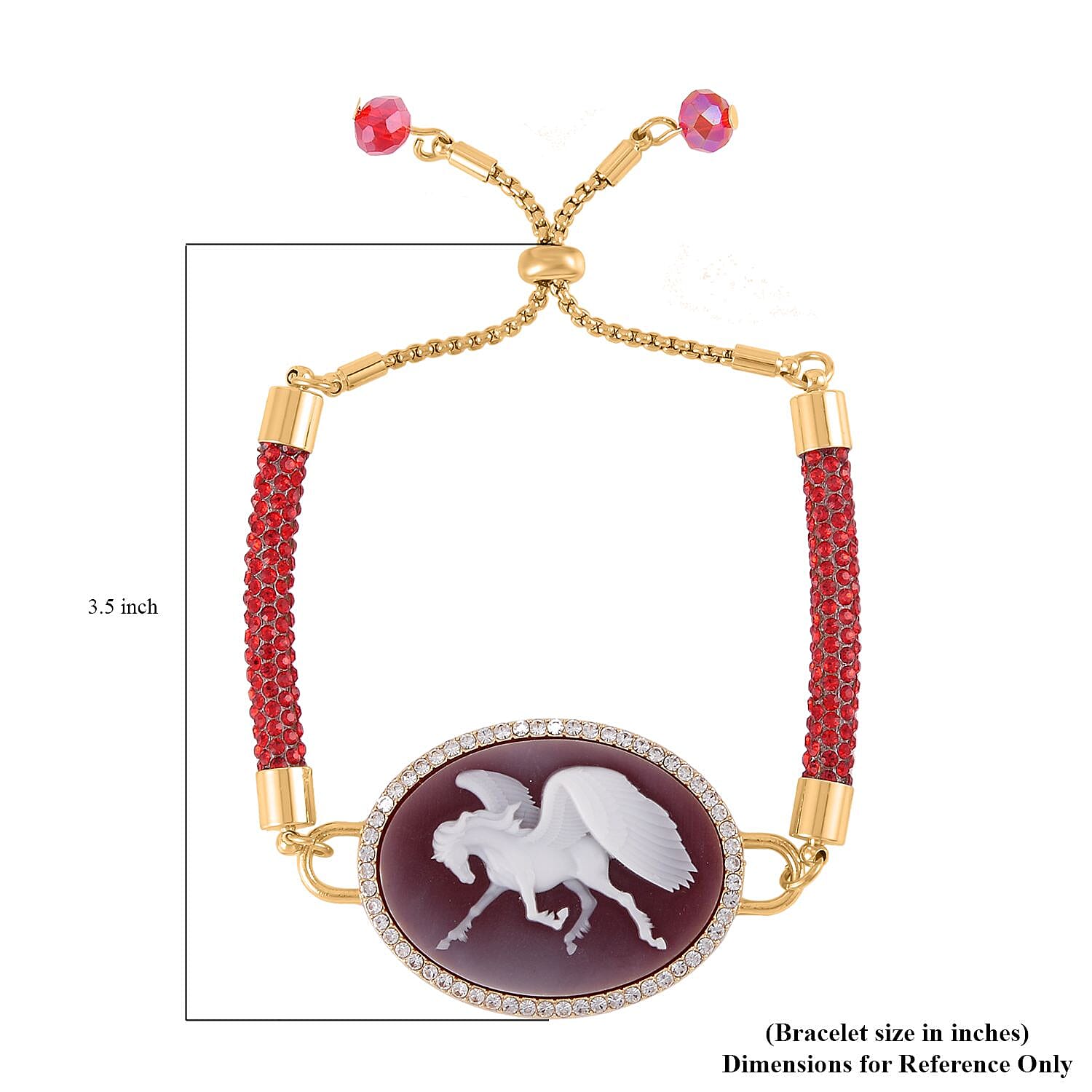 Cameo and Red Austrian Crystal Bracelet in Goldtone (6.5-7.5In) 5.00 ctw