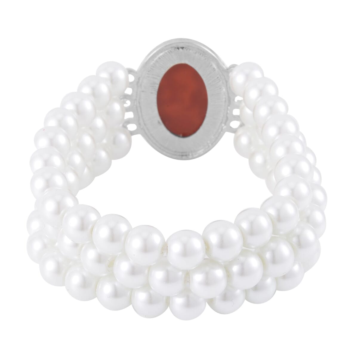Cameo and White Pearl Glass Bracelet in Silvertone (6.5-7.5In) 5.00 ctw image number 2