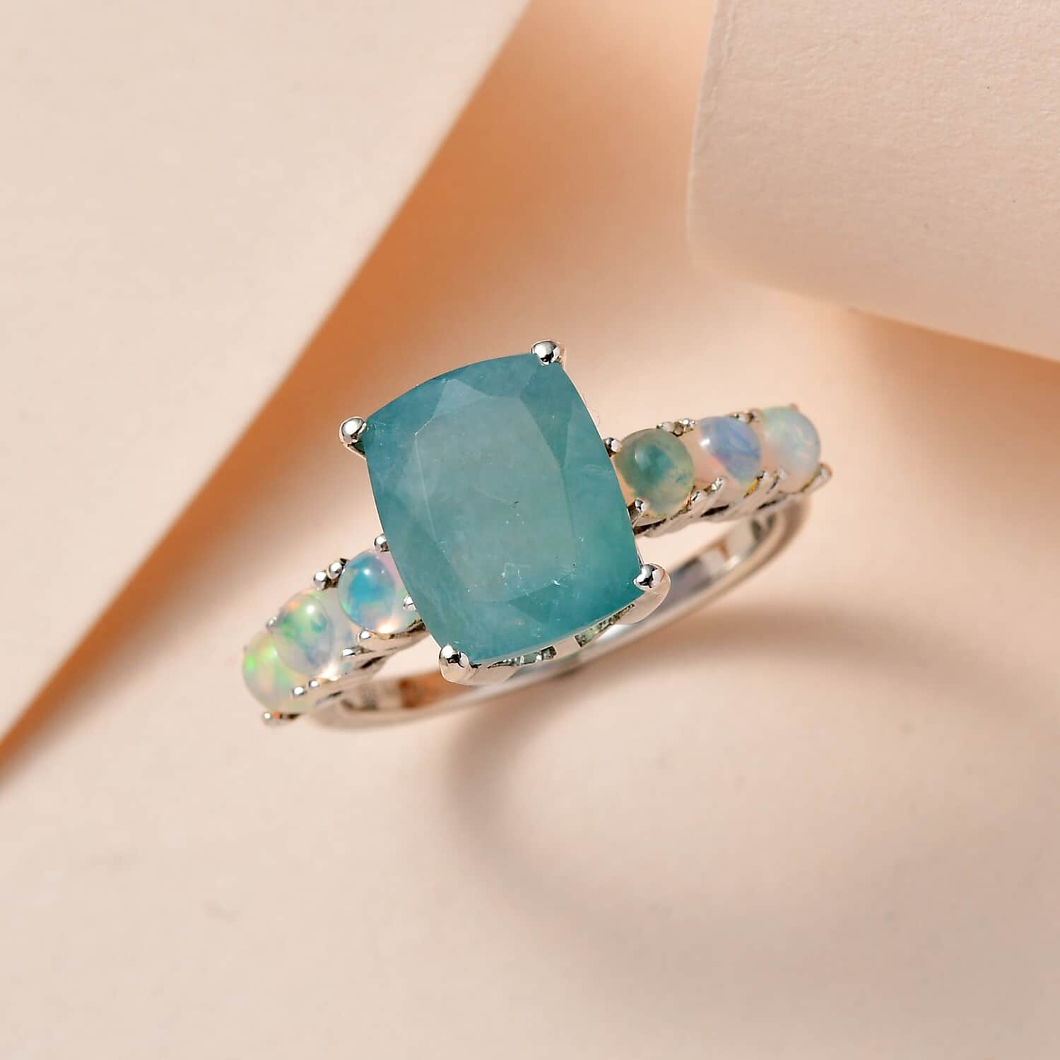 Buy Grandidierite and Ethiopian Welo Opal Ring in Platinum Over