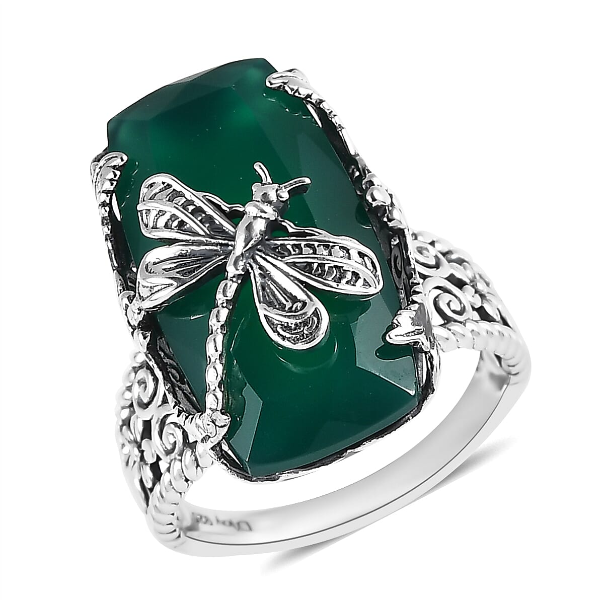 Artisan Crafted Verde Onyx Dragonfly Ring in Sterling Silver (Size 10.0) 11.35 ctw