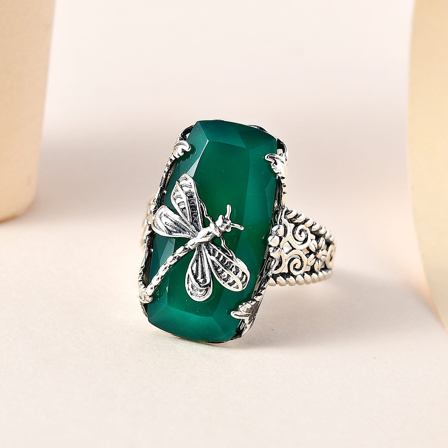Artisan Crafted Verde Onyx Dragonfly Ring in Sterling Silver (Size 10.0) 11.35 ctw