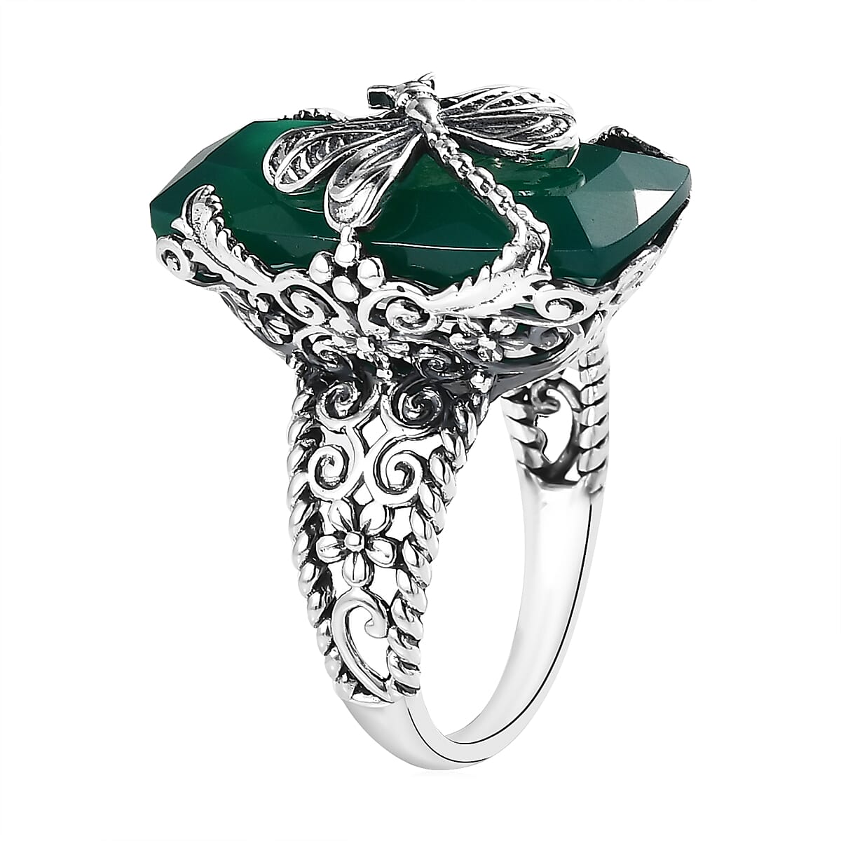 Artisan Crafted Verde Onyx Dragonfly Ring in Sterling Silver (Size 10.0) 11.35 ctw