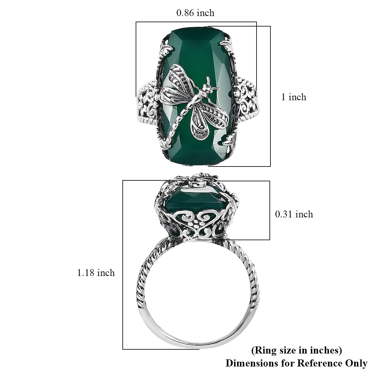 Artisan Crafted Verde Onyx Dragonfly Ring in Sterling Silver (Size 10.0) 11.35 ctw